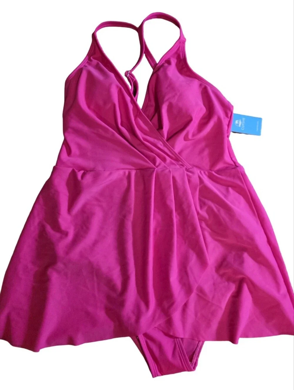 Cupshe Bright Fuchsia Bandeau Ruched Swim Dress One Piece Swimsuit Women Size S